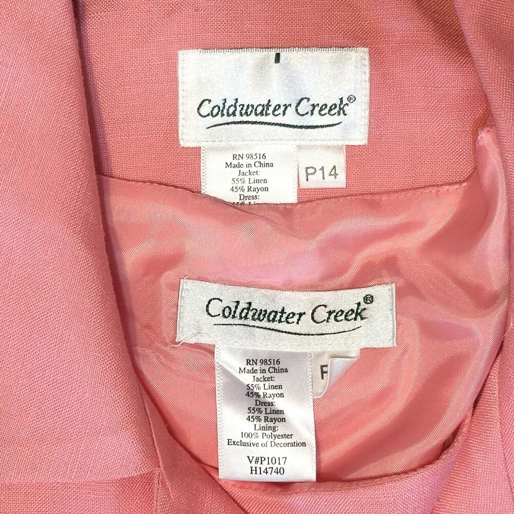 Coldwater Creek Sz 14P Sleeveless Maxi Dress & Jacket Set Linen Blend Coral Pink - Picture 5 of 9